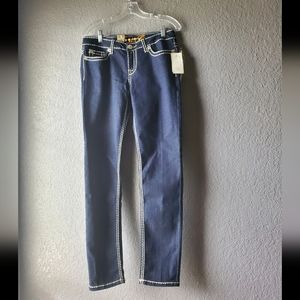 Seven7 Junior’s Thick Stitch Skinny Leg, Dark Wash, US 9, European 29